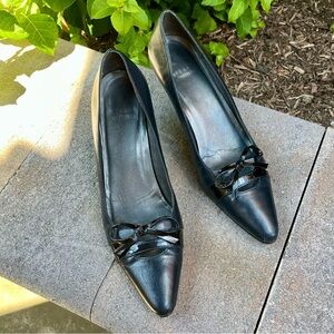 Stuart Weitzman Leather Kitten Heel Pumps, Black, 6.5
